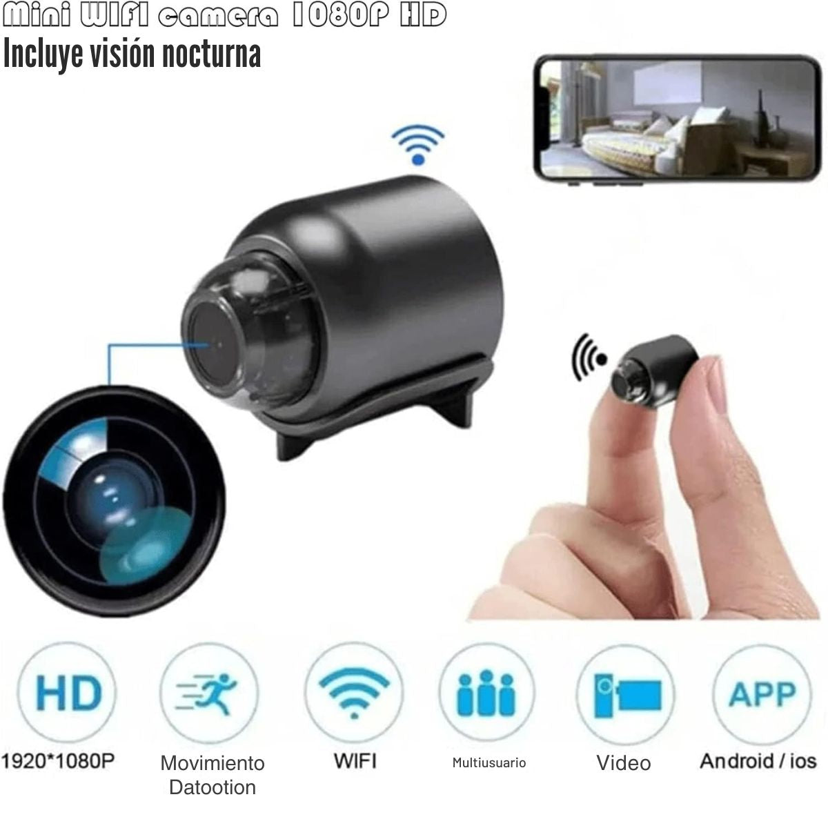🔐 Mini Cámara de Seguridad FHD 1080p – Vigila Todo, Desde Cualquier Lugar Full HD